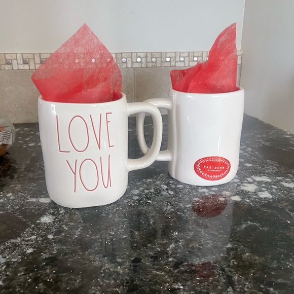 RAE DUNN artisan collection LOVE YOU coffee cups mugs set of two. NEW! - Picture 4 of 4